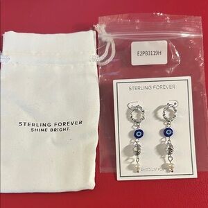 Sterling Forever Silver and Blue Evil Eye Dangle Earrings